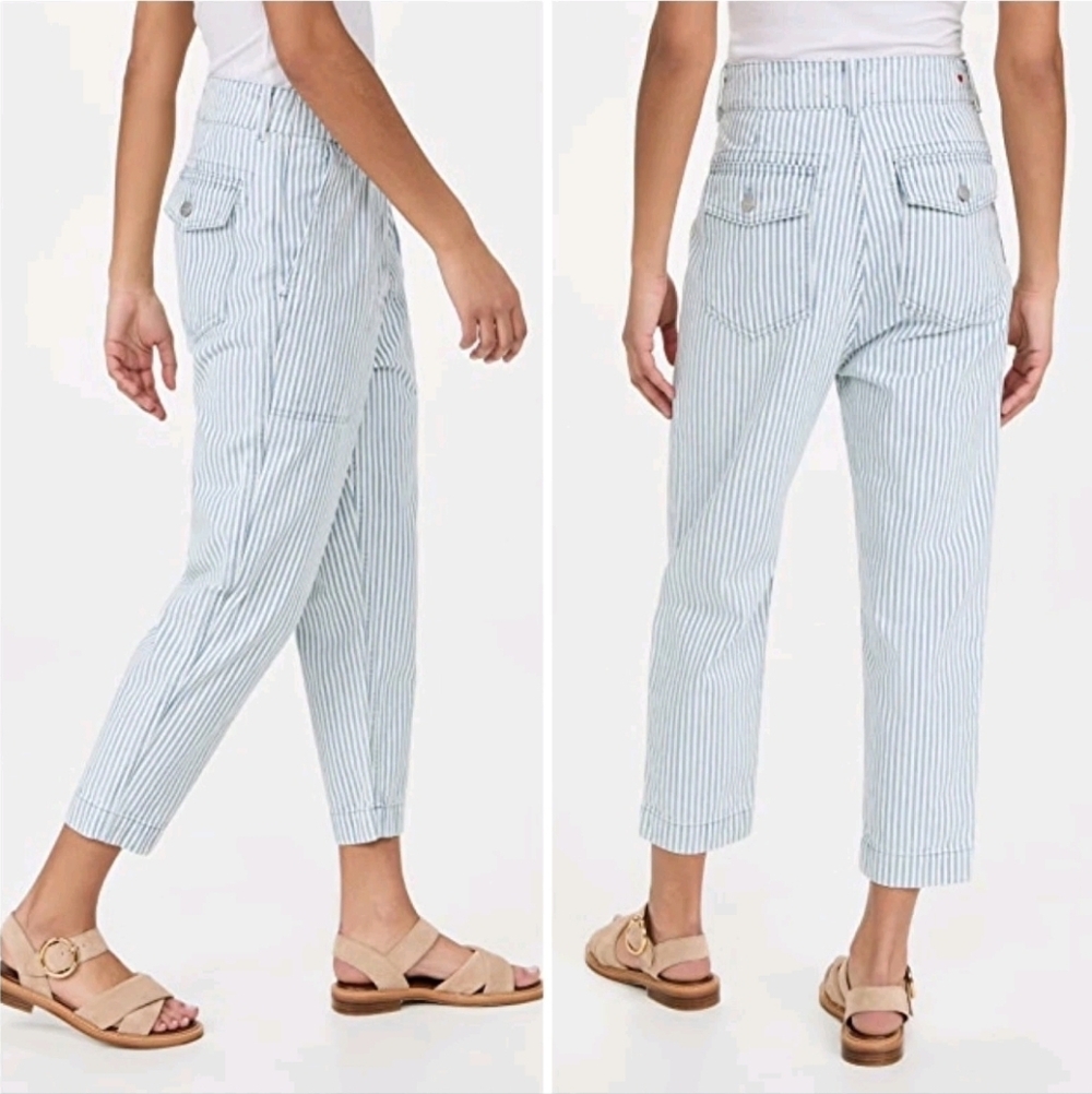 Sundry Railroad Stripe Tapered Wide Leg Pants Size 29 Coastal Preppy